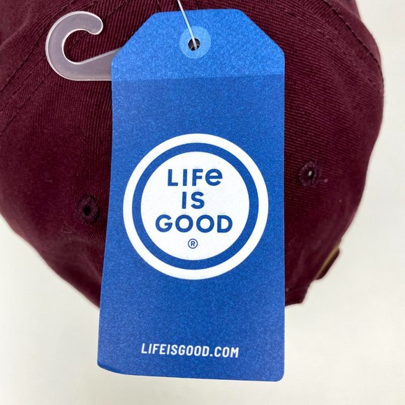Life Is Good Strapback Hat Cap Beach Golf Relax Maroon Blue Words - Picture 7 of 7